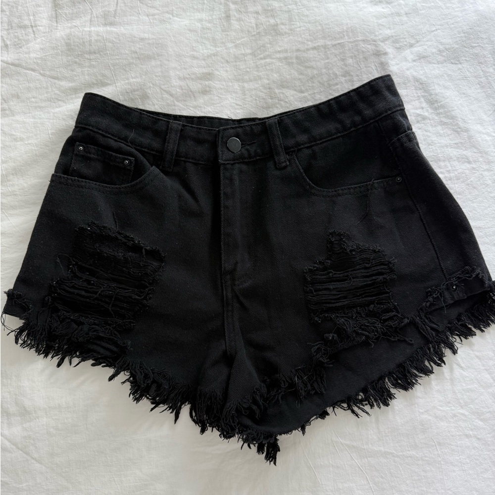 Black Distressed Denim Shorts